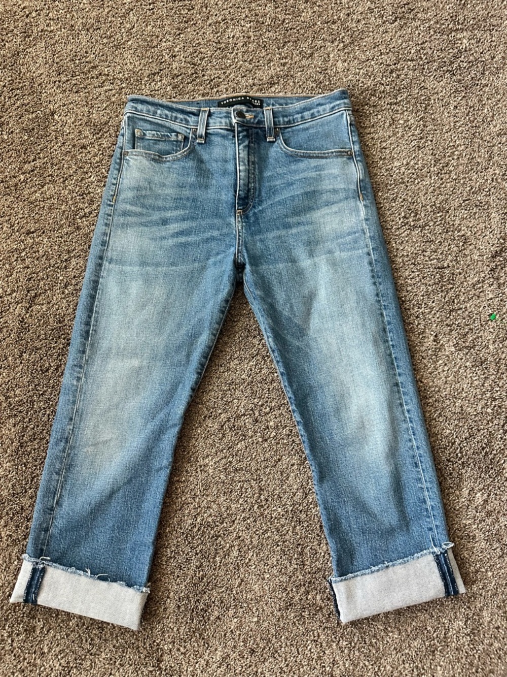 Veronica Beard Ines Girlfriend Jeans 29 Pipeline Fray Mid Rise Cropped Effortles